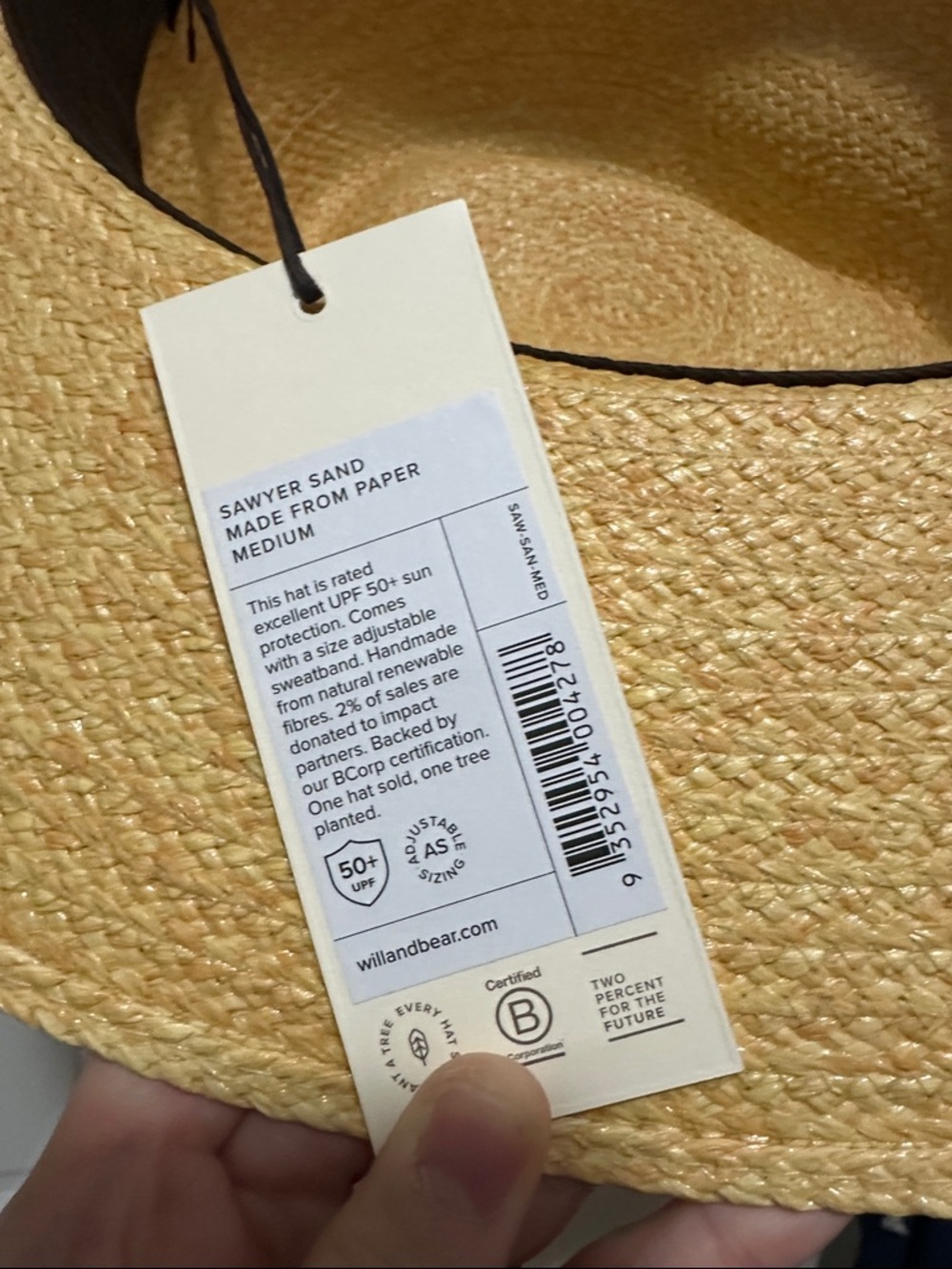 Will and bear Sawyer Sand | Wide Brim Straw Hat size medium - Picture 2 of 7